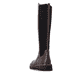 Dunkelbraune remonte Hochschaftstiefel D1W77-25 mit einem Reißverschluss. Schuh von hinten.