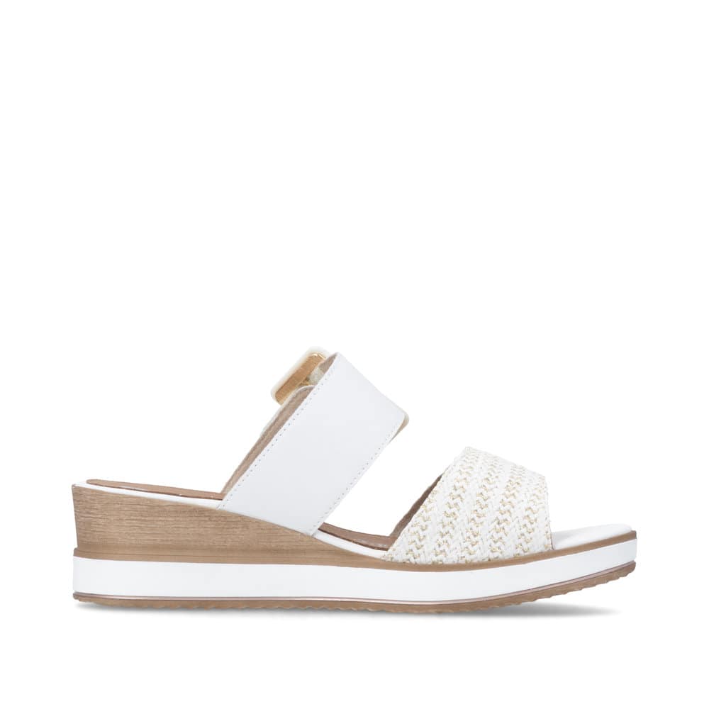 Weiße remonte Damen Pantoletten D6463-80 mit trendiger Schnalle. Schuh Innenseite.