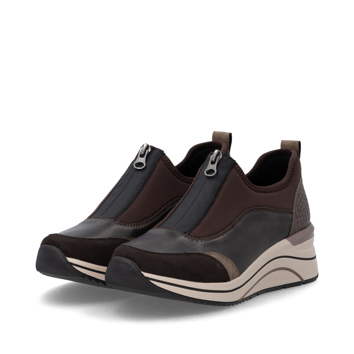Mocassins remonte métalliques végan femmes D0T08-90 avec fermeture éclair. Chaussures inclinées sur le côté.