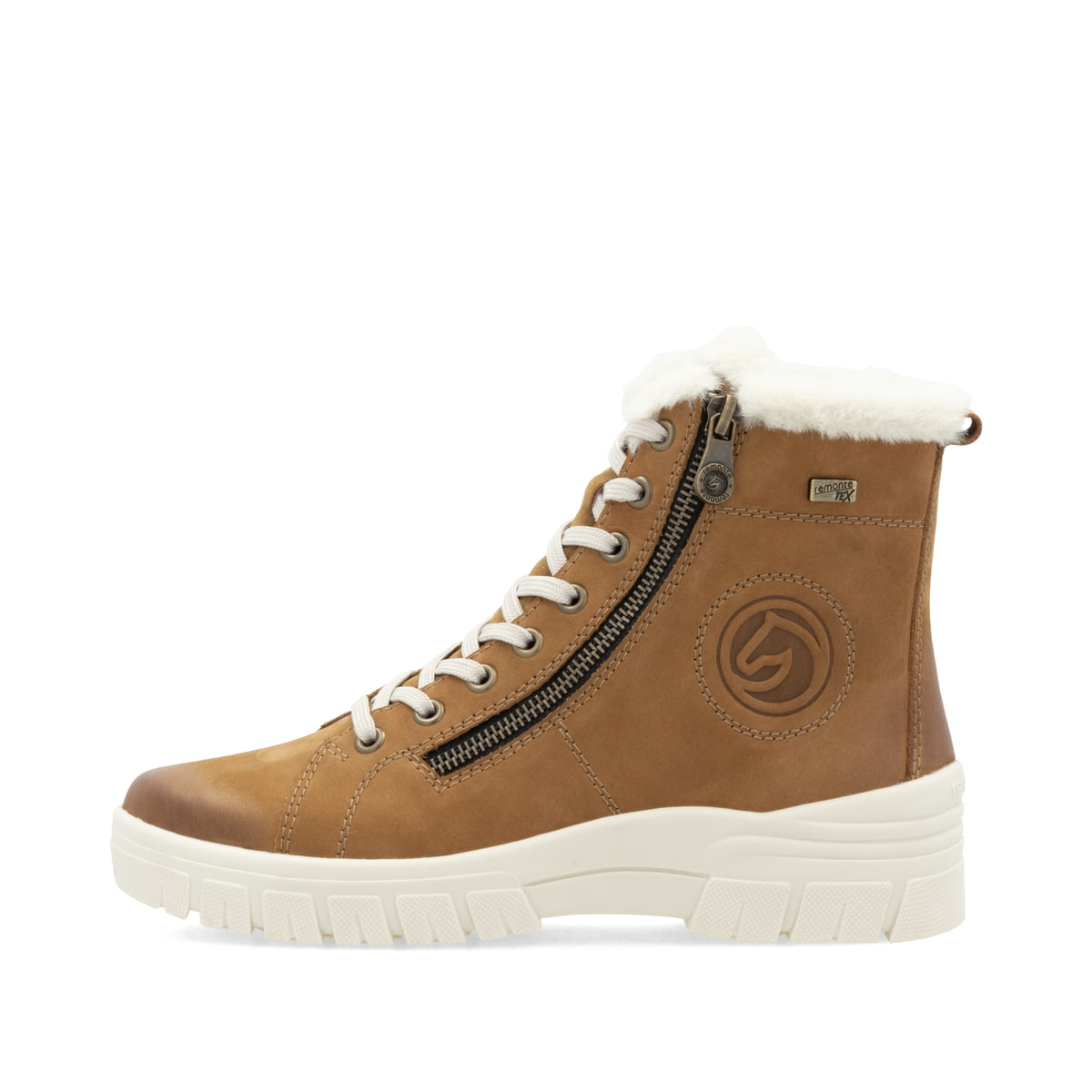 Braune remonte Damen Schnürstiefel D0E77-22 mit wasserabweisender TEX-Membran. Schuh Außenseite.