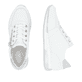 Weiße remonte Damen Sneaker Low D0H11-80 mit einem Reißverschluss. Schuh von oben, liegend.
