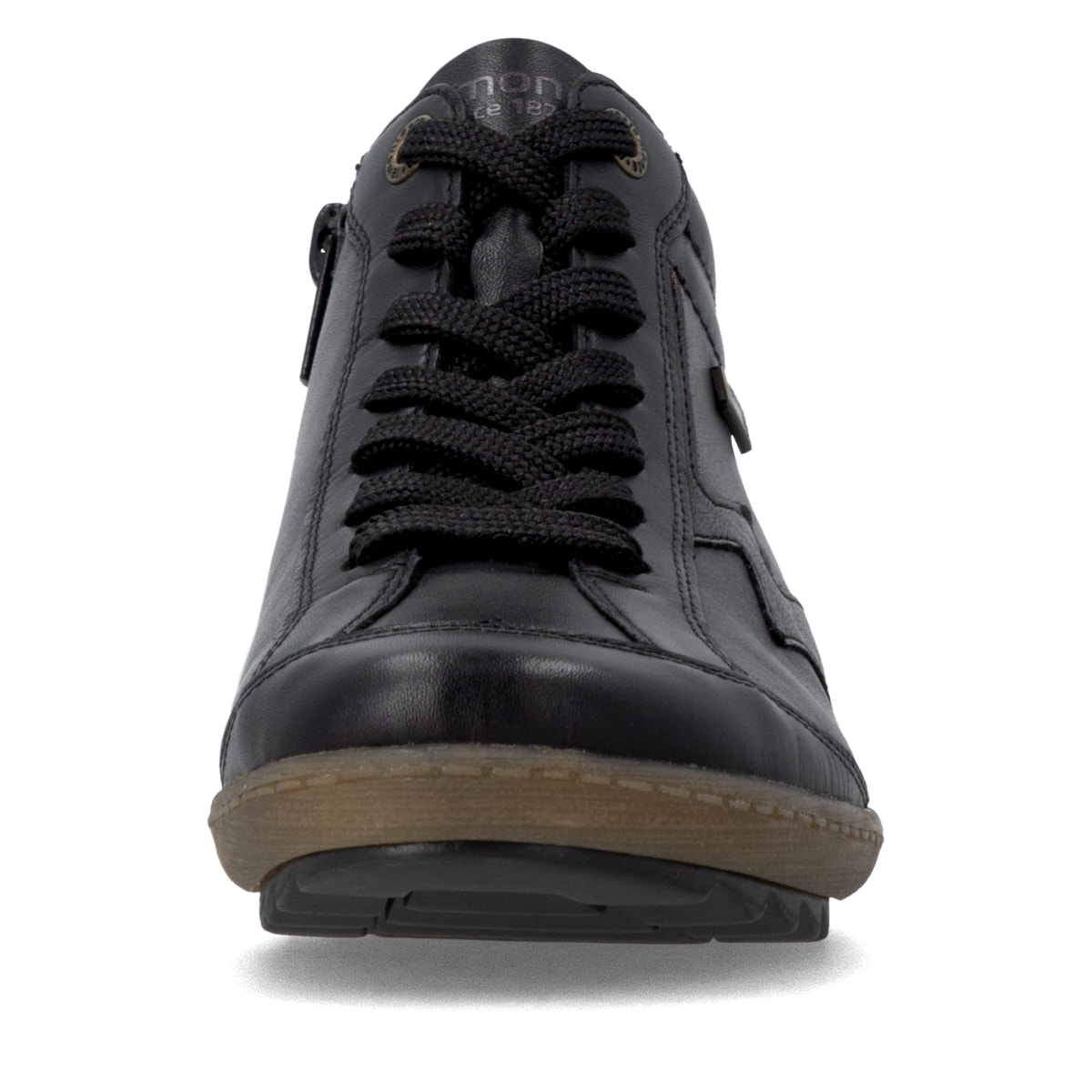 Schwarz-bronzene remonte Damen Schnürstiefel R1454-03. Schuh von vorne.