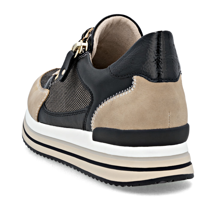 Schwarze remonte Damen Sneaker D1328-04 mit Reißverschluss sowie Komfortweite G. Schuh von hinten.