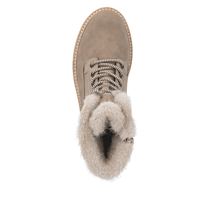 Camelfarbene remonte Damen Schnürstiefel D0B81-20 mit weichem Schaftrand. Schuh von oben.