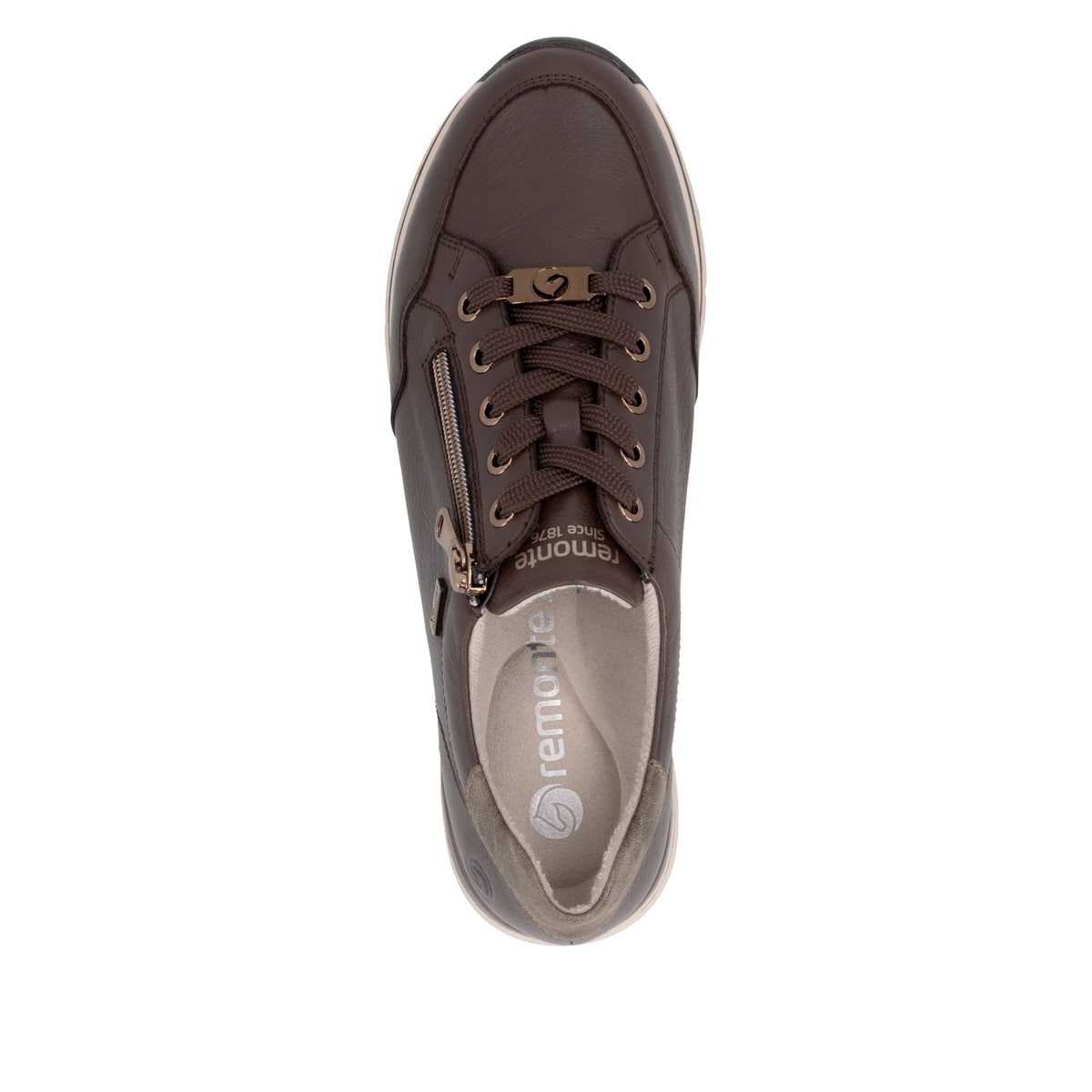 Baskets basses remonte marron femmes R6716-25 avec membrane remonteTEX. Chaussure vue de dessus.