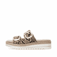 Braune vegane remonte Damen Pantoletten D0Q66-25 mit angesagtem Animal-Print. Schuh Außenseite.