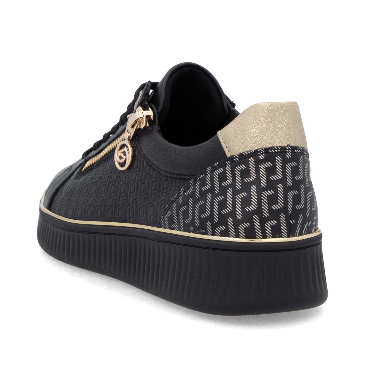 Baskets basses remonte noires pour femme D2E00-03 avec fermeture éclair. Chaussure vue de dessus.