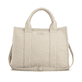 Sac à main remonte Q0766-90 beige avec tissu tressé et fermeture éclair. Devant.