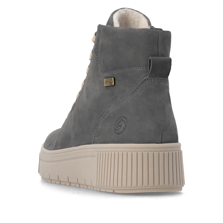 Baskets basses remonte grises femmes D3B76-45 avec membrane remonteTEX. Chaussure vue de l'arrière.