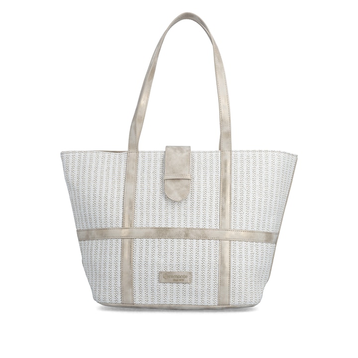 Cabas remonte Q0764-80 blanc avec accents métalliques et fermeture éclair. Devant.