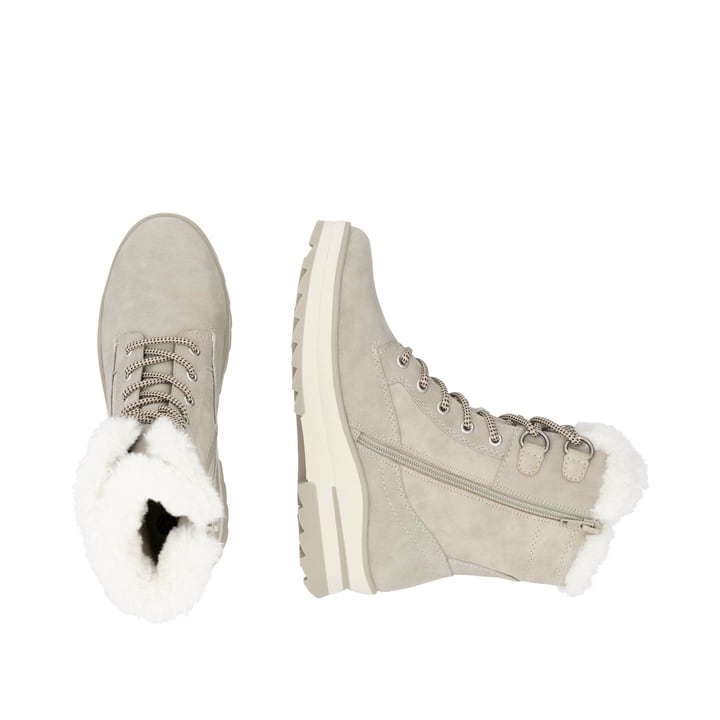 Beige remonte Damen Schnürstiefel D2B73-40 mit griffiger Glass-Fibre Sohle. Schuh von oben, liegend.