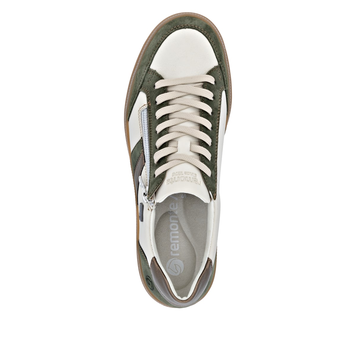 Beige remonte Damen Sneaker D2C04-60 mit wasserabweisender remonteTEX-Membran. Schuh von oben.