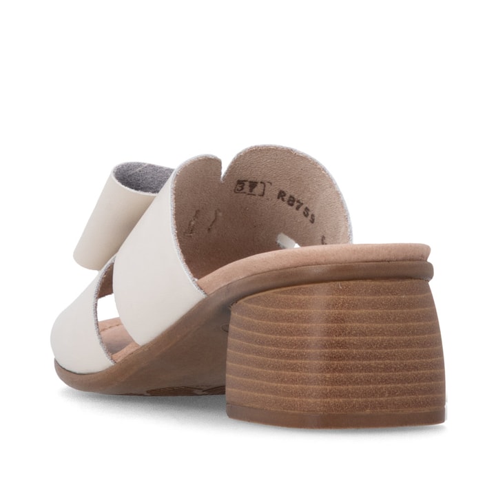 Beige remonte Damen Pantoletten R8759-60 mit einem Gummizug sowie leichter Sohle. Schuh von hinten.