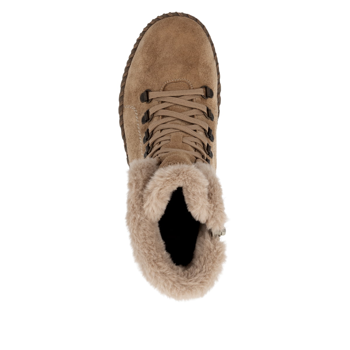 Camelfarbene remonte Damen Schnürstiefel D4A70-20. Schuh von oben.