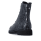 Dunkelblaue remonte Damen Schnürstiefel D3S72-14 mit einem Reißverschluss. Schuh von hinten.