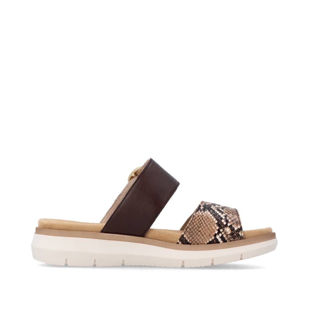 Braune remonte Damen Pantoletten D2K57-25 mit angesagtem Animal-Print. Schuh Innenseite.