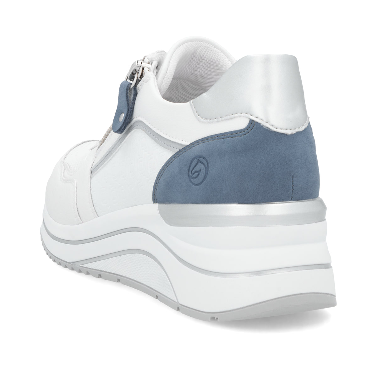 Weiße remonte Damen Sneaker Low D0T10-81 mit Reißverschluss sowie Extraweite H. Schuh von hinten.