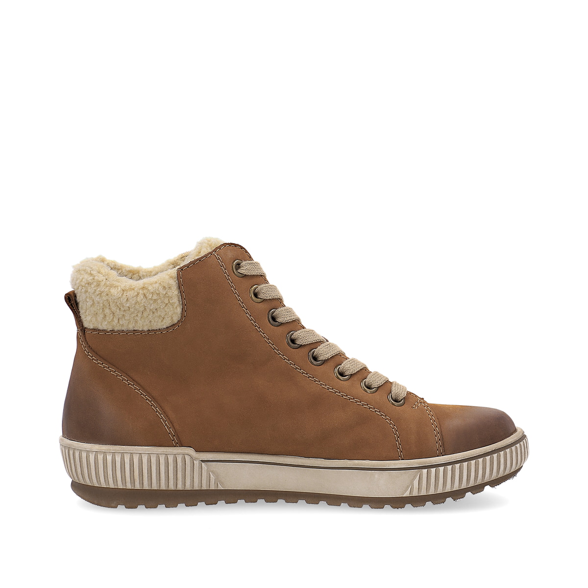 Cognacfarbene remonte Damen Schnürstiefel D0770-22. Schuh Innenseite.