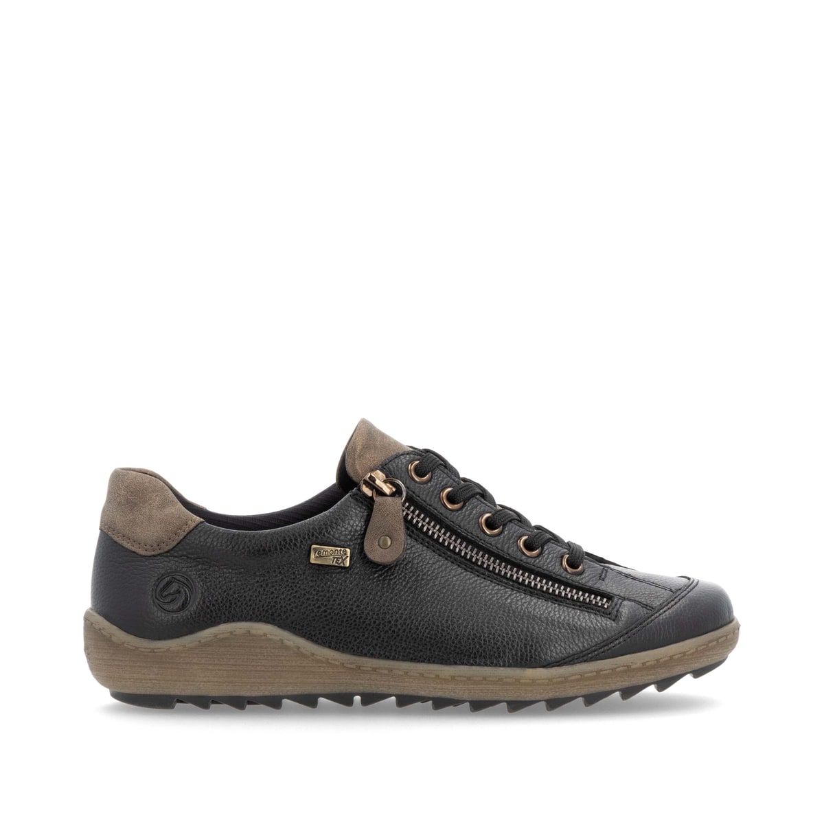 Schwarz-braune remonte Damen Schnürschuhe R1402-08. Schuh Außenseite gespiegelt.