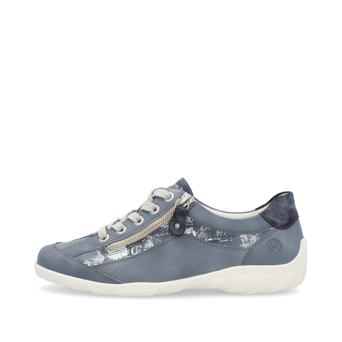 Blaue remonte Damen Schnürschuhe R3412-14 mit einem Reißverschluss. Schuh Außenseite.