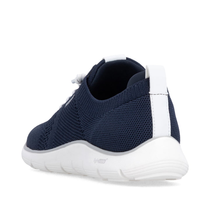 Mocassins remonte bleus pour femme D3G02-14 avec bande élastique. Chaussure vue de l'arrière.