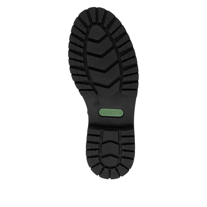 Schwarze remonte Hochschaftstiefel D4B71-00 mit wasserabweisender TEX-Membran. Schuh Laufsohle.