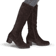 Dunkelbraune remonte Hochschaftstiefel D2A78-25 mit einem Reißverschluss. Schuh am Fuß.