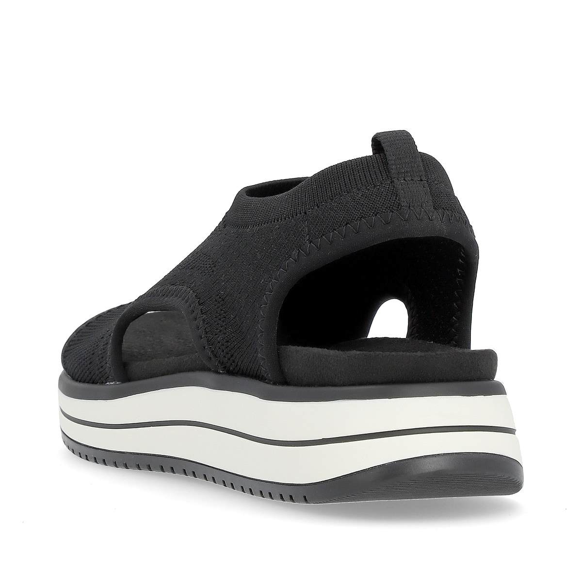 Schwarze remonte Damen Riemchensandalen D1J52-00 mit einem Elastikeinsatz. Schuh von hinten.