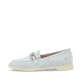 Blaue remonte Damen Loafer D2F00-12 mit Gummizug sowie gepolsterter Einlegesohle. Schuh Außenseite.