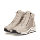 
Sandbeige remonte Damen Schnürstiefel D0T72-60 mit Schnürung und Reißverschluss. Schuhpaar schräg.