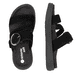 Schwarze remonte Damen Pantoletten D2N53-02 mit einem Klettverschluss. Schuh von oben, liegend.