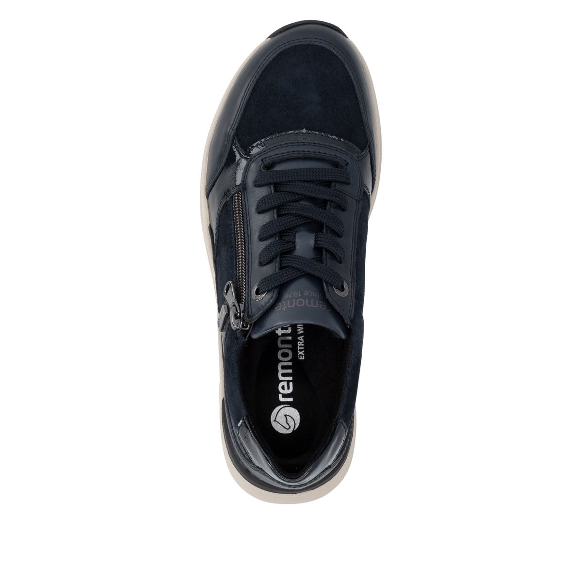 Dunkelblaue remonte Damen Sneaker D3V00-14 mit wasserabweisender TEX-Membran. Schuh von oben.