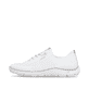 Mocassins remonte blancs pour femme D3G02-80 avec bande élastique. Côté extérieur de la chaussure.