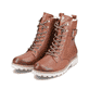 Braune remonte Damen Schnürstiefel D8475-24 mit wasserabweisender TEX-Membran. Schuhpaar seitlich schräg.