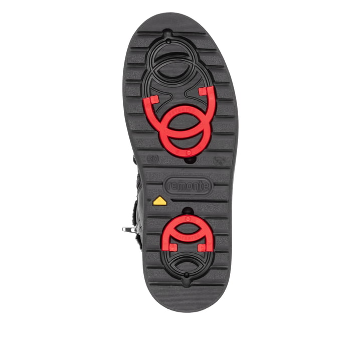 Nachtschwarze remonte Hochschaftstiefel D0U77-00 mit Flip-Grip Sohle. Schuh Laufsohle.