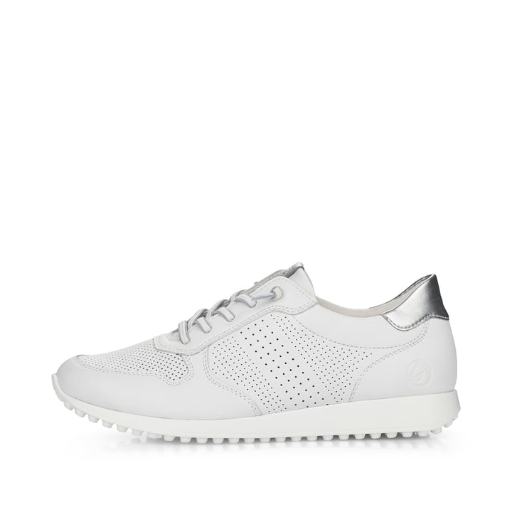 Weiße remonte Damen Sneaker Low D3100-80 mit einer Schnürung. Schuh Außenseite.