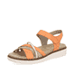 Orangene vegane remonte Damen Riemchensandalen D2058-38 mit Klettverschluss. Schuh seitlich schräg.