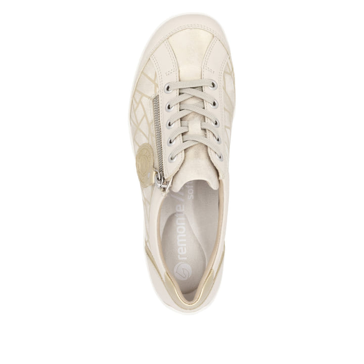 Goldene vegane remonte Damen Schnürschuhe R3408-91 mit einem Reißverschluss. Schuh von oben.