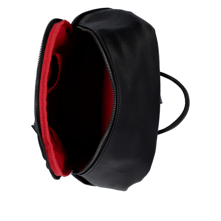 Sac à dos remonte Q0535-02 en noir avec un compartiment principal spacieux, une poche arrière anti-vol et une fermeture éclair. Ouvert.