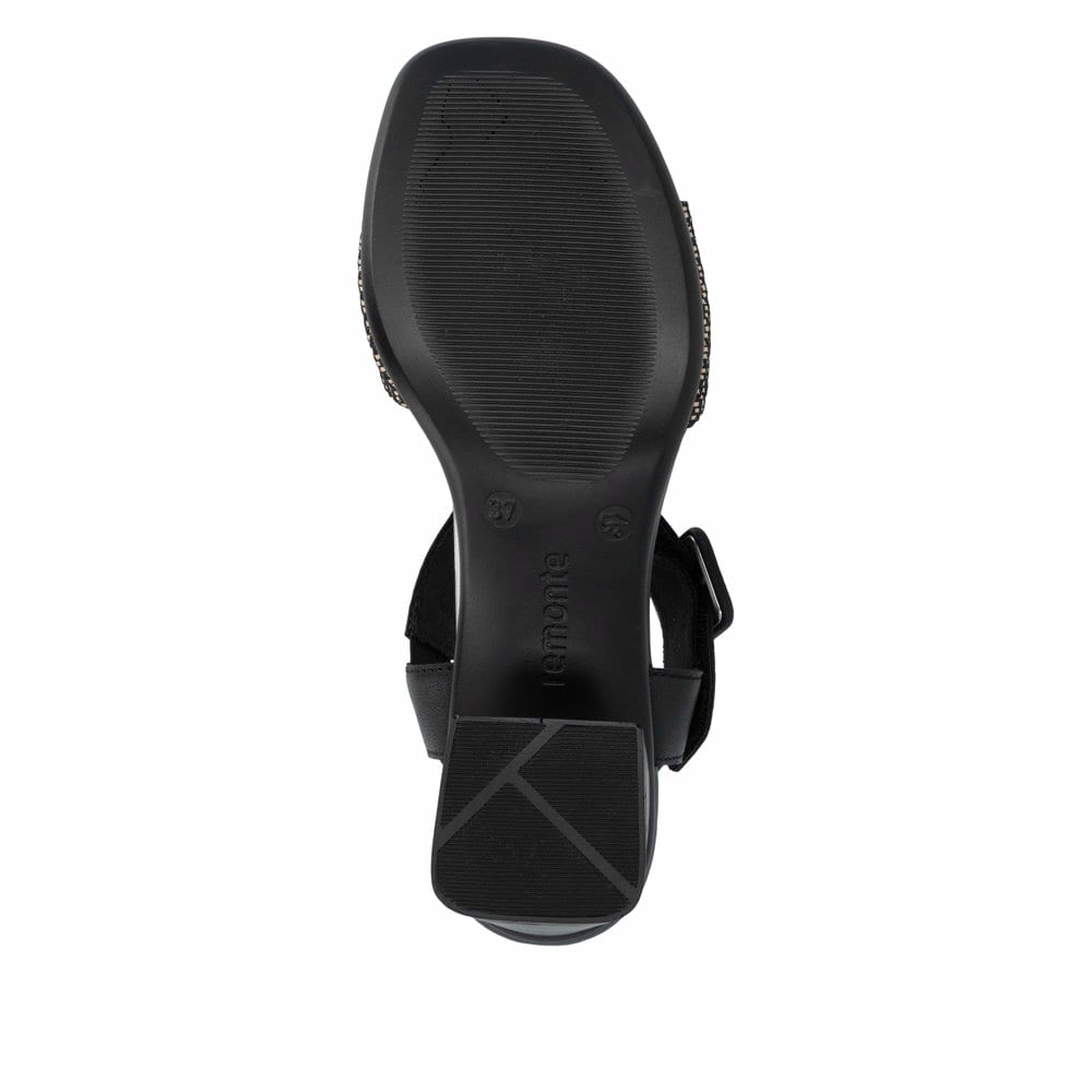 Schwarze remonte Riemchensandaletten D1K51-04 mit einem Klettverschluss. Schuh Laufsohle.