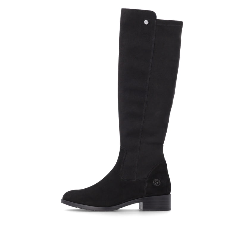 Bottes cuissardes remonte noires femmes D3U70-00 avec fermeture éclair. Côté extérieur de la chaussure.