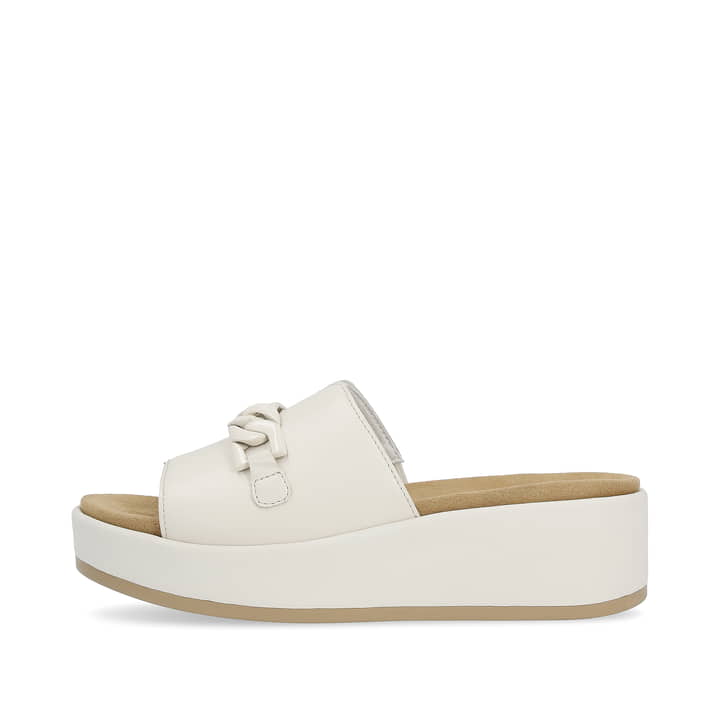Vanillebeige remonte Damen Pantoletten D1N51-80 mit modischer Kette. Schuh Außenseite.