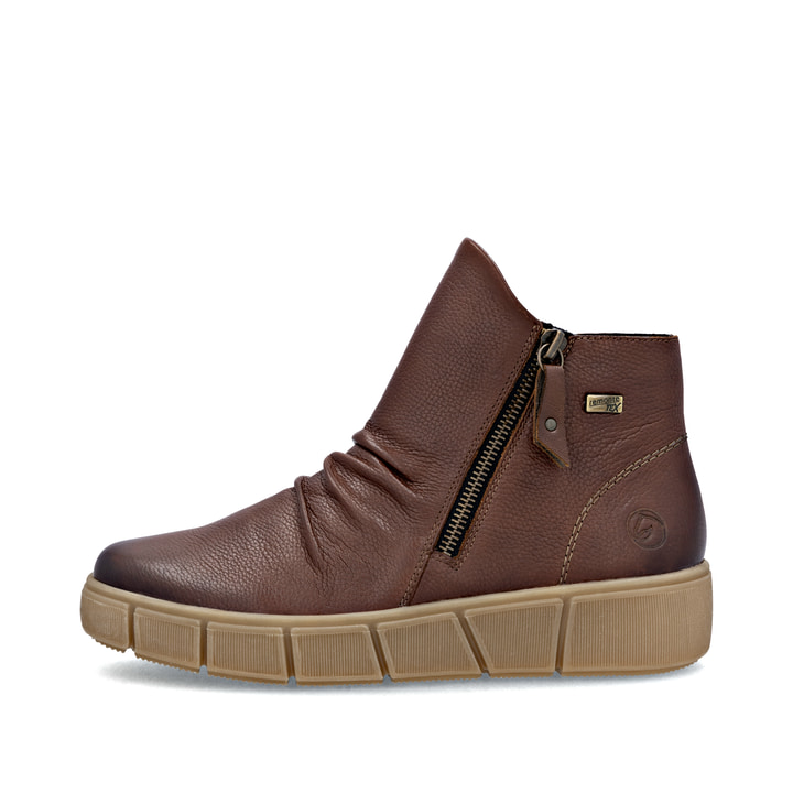 Braune remonte Damen Kurzstiefel D1T73-24 mit wasserabweisender TEX-Membran. Schuh Außenseite.