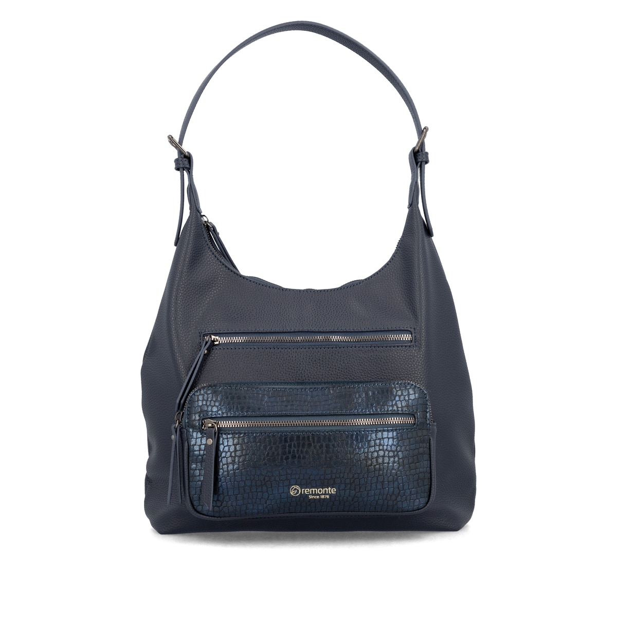 Sac bandoulière remonte Q0725-14 en bleu avec un compartiment principal spacieux, fermeture éclair et deux poches extérieures. Face avant.