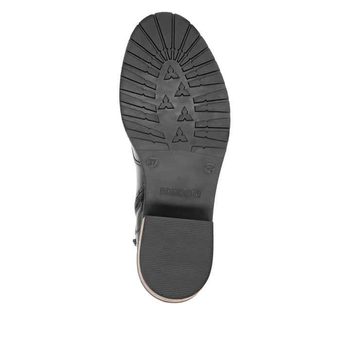 Nachtschwarze remonte Damen Schnürstiefel D1A70-00 mit einem Reißverschluss. Schuh Laufsohle.