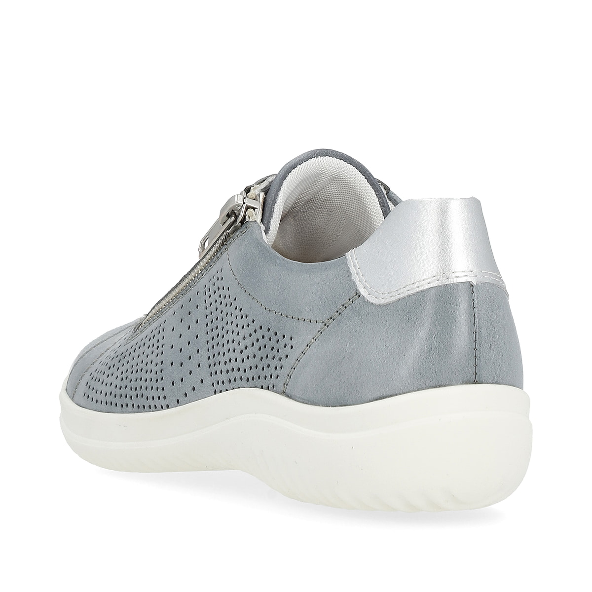 Blaue remonte Damen Schnürschuhe D1E02-14 mit einem Reißverschluss. Schuh von hinten.