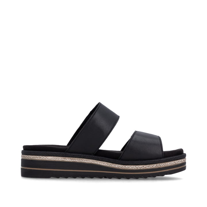 Mules remonte noires pour femme D0Q64-00 avec fermeture velcro. Côté intérieur de la chaussure.