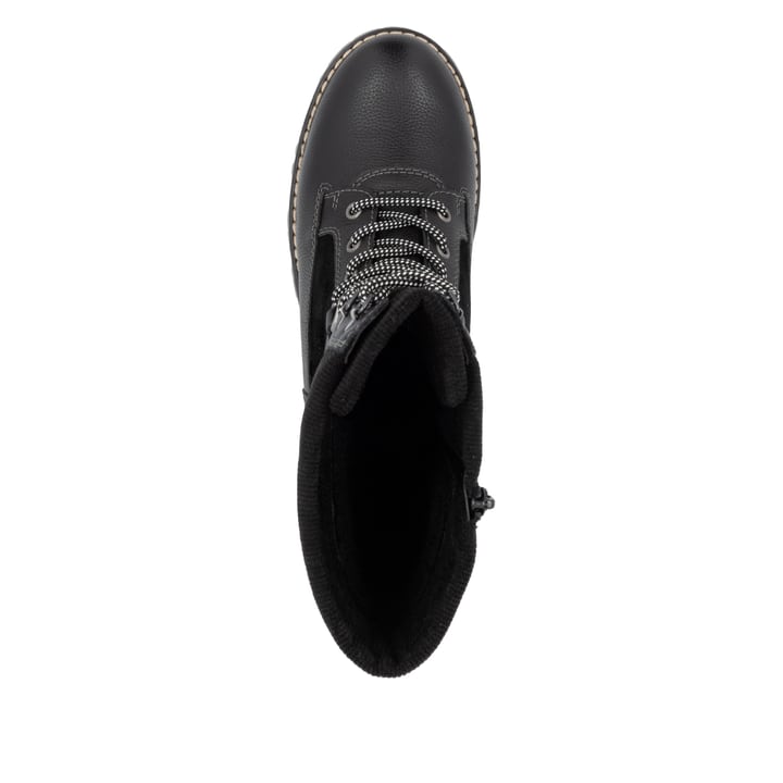 Tiefschwarze remonte Damen Schnürstiefel D9380-02 mit Flip-Grip Sohle. Schuh Laufsohle.