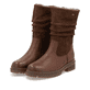 Braune remonte Hochschaftstiefel D0B80-24 mit wasserabweisender TEX-Membran. Schuhpaar seitlich schräg.