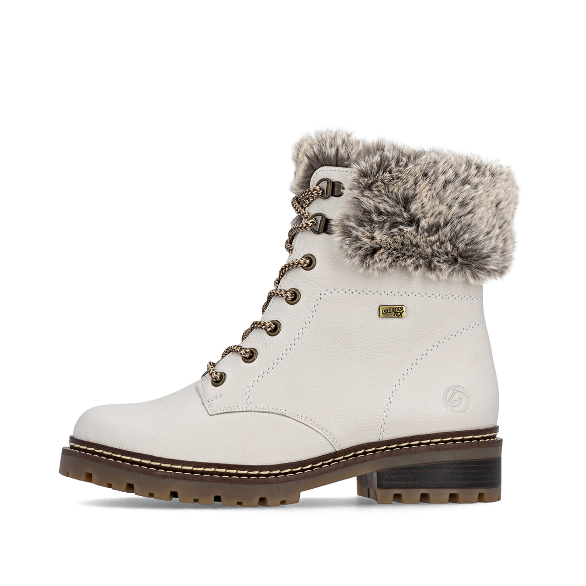 Weiße remonte Damen Schnürstiefel D0B74-80 mit wasserabweisender TEX-Membran. Schuh Außenseite.